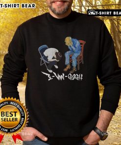 Premium Evangogh and Shinji in a chair meme sweatshirt design featuring vibrant colors and humorous graphics.