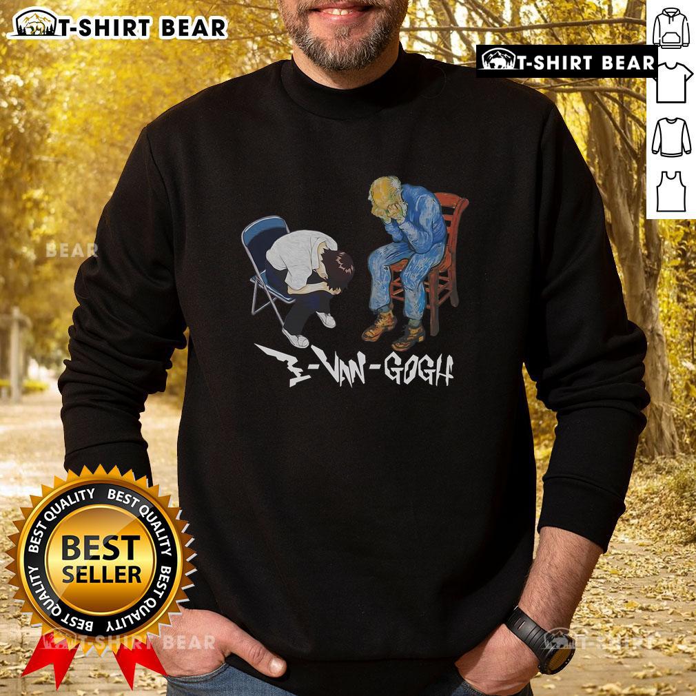 Premium Evangogh And Shinji In A Chair Meme Sweatshirt Premium Evangogh and Shinji in a chair meme sweatshirt design featuring vibrant colors and humorous graphics.