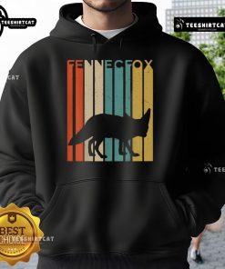 Alt Text: Premium Fennec Fox silhouette on a striped background, featured on a vintage wildlife animal hoodie design.