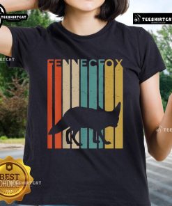 Premium Fennec Fox silhouette on a striped vintage ladies tee, showcasing wildlife animal design in stylish fashion.