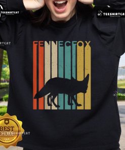 Premium Fennec Fox silhouette on a striped vintage sweatshirt, showcasing wildlife animal design for nature lovers.