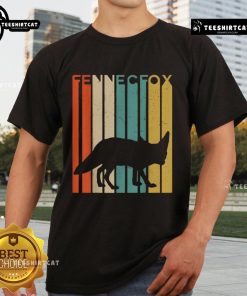 Premium Fennec Fox silhouette in stripes on a vintage wildlife animal t-shirt design, showcasing unique graphic art.