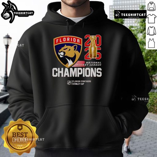 Premium Florida Panthers 2025 NHL Final Champions hoodie featuring team logo and vibrant colors for fanwear.