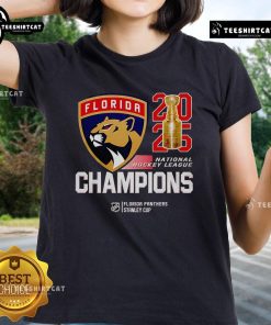 Premium Florida Panthers 2025 NHL Final Champions Ladies Tee showcasing team pride and style for female fans.