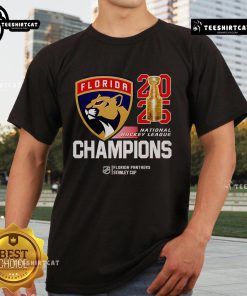 Premium Florida Panthers 2025 NHL Final Champions T-Shirt featuring team logo and celebratory design.