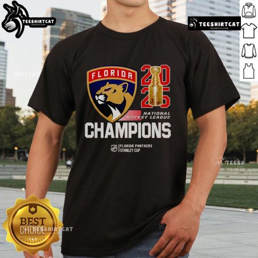 Premium Florida Panthers 2025 NHL Final Champions T-Shirt featuring team logo and celebratory design.