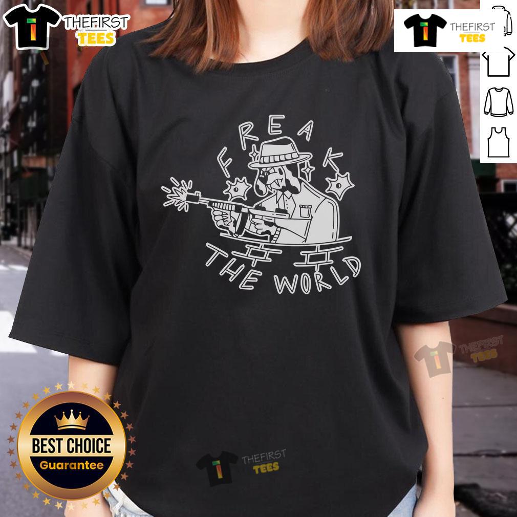 Premium Freak The World Crimeink Ladies Tee Alt Text: Premium Freak The World Crimeink ladies tee featuring a stylish graphic design, perfect for casual outfits.