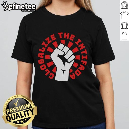 Premium Globalize The Intifada Zohran Fist Hand Ladies Tee showcasing a bold design for empowerment and activism.