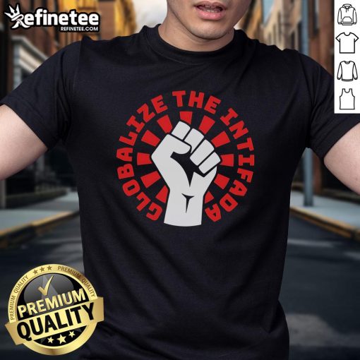 Alt Text: Premium Globalize The Intifada Zohran Fist Hand T-Shirt featuring a bold design symbolizing unity and resistance.