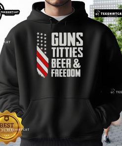Premium Guns Titties Beer And Freedom Hoodie featuring bold graphics and a comfortable fit for casual wear.