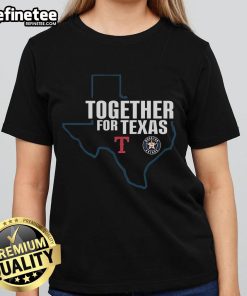 Alt Text: Premium Houston Astros and Texas Rangers ladies tee, showcasing team logos for Texas fans and baseball enthusiasts.
