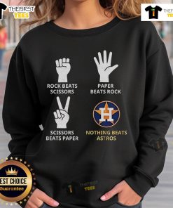 Premium Houston Astros Nothing Beats Astros Hands Rock Paper Scissors Sweatshirt in navy blue with team logo.