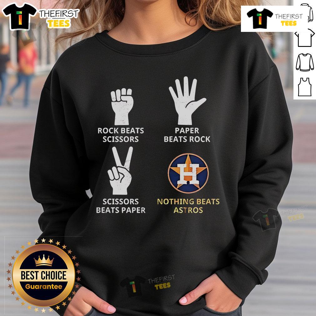 Premium Houston Astros Nothing Beats Astros Hands Rock Paper Scissors Sweatshirt Premium Houston Astros Nothing Beats Astros Hands Rock Paper Scissors Sweatshirt in navy blue with team logo.