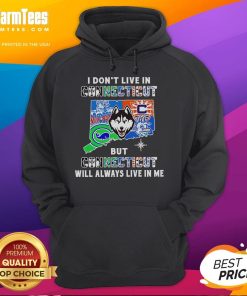Alt Text: Premium hoodie for sports fans: 'I Don't Live in Connecticut but Connecticut Will Always Live in Me' design.
