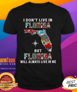 Alt Text: Premium I Don't Live In Florida But Florida Will Always Live In Me Sport Teams T-Shirt in vibrant colors.