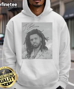 Premium J. Cole Sign Portrait Hoodie featuring a striking design of J. Cole's signature in vibrant colors.