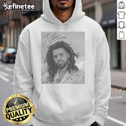 Premium J. Cole Sign Portrait Hoodie featuring a striking design of J. Cole's signature in vibrant colors.