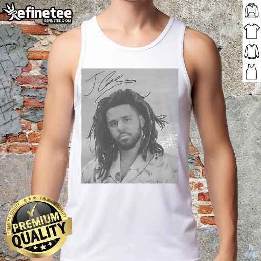 Alt Text: Premium J. Cole sign portrait tank top featuring a vibrant graphic design of the artist for music fans and fashion lovers.