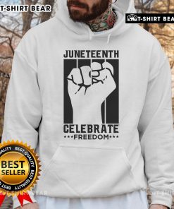 Premium Juneteenth Celebrate Freedom Fist Hoodie showcasing a vibrant design symbolizing empowerment and cultural pride.