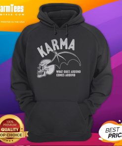 Premium Karma 'What Goes Around Comes Around' hoodie in black, showcasing a stylish design perfect for casual wear.