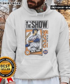 Premium MLB The Show Mets Juan Soto Hoodie showcasing stylish design and team colors for baseball fans.