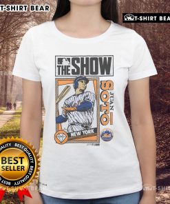 Premium MLB The Show Mets Juan Soto Ladies Tee featuring vibrant graphics and a stylish fit for female fans.