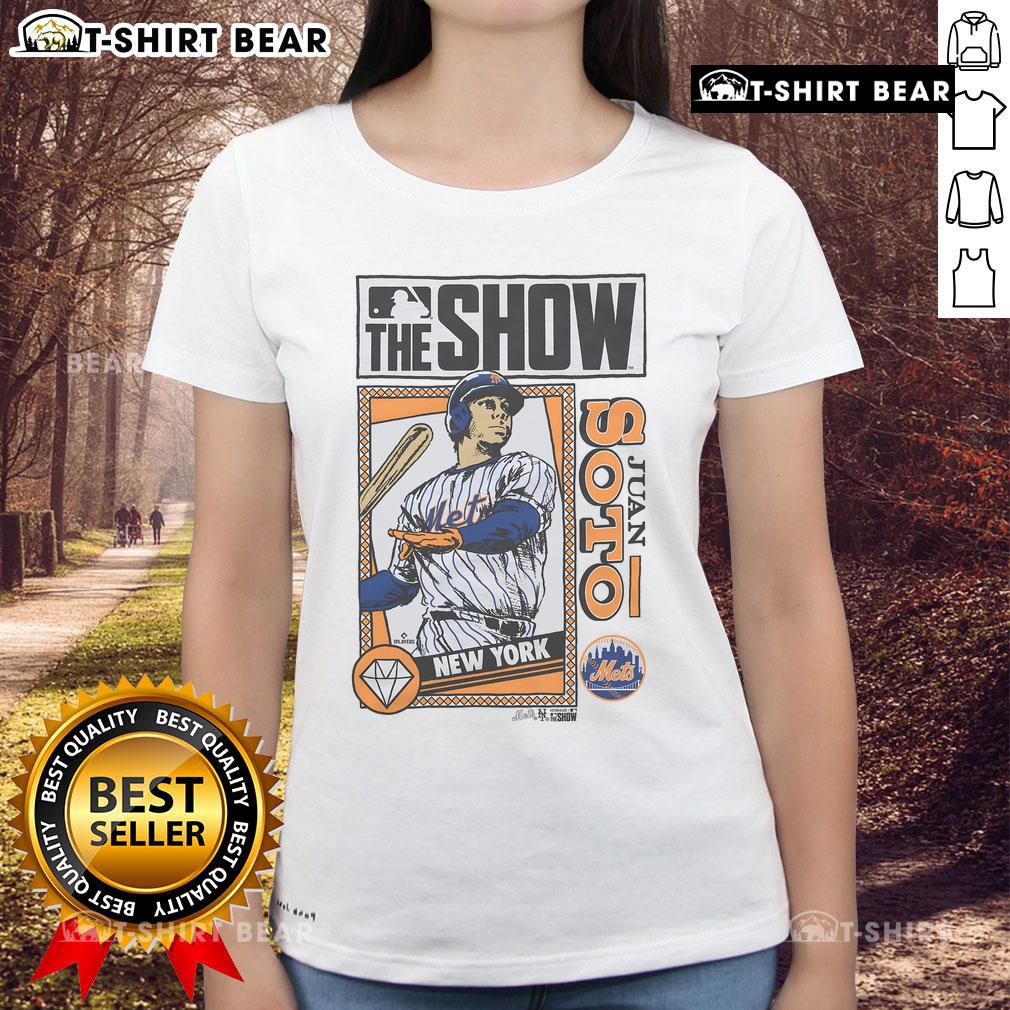 Premium Mlb The Show Mets Juan Soto Ladies Tee Premium MLB The Show Mets Juan Soto Ladies Tee featuring vibrant graphics and a stylish fit for female fans.