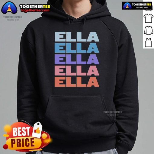 Premium modern repeated text Ella 2025 hoodie in stylish design, perfect for casual wear and fashion enthusiasts.