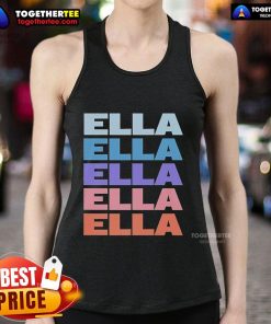 Alt Text: Premium modern repeated text design on Ella 2025 tank top in stylish colors, perfect for casual wear.