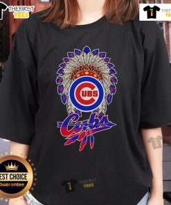 Premium Native Chief Headdress Chicago Cubs Ladies Tee featuring vibrant design and comfortable fit for fans.