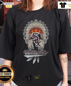 Alt Text: Premium Native Chief Headdress Chicago White Sox Ladies Tee showcasing vibrant design for stylish fans.