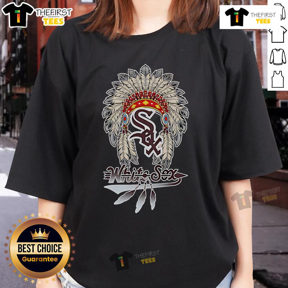 Premium Native Chief Headdress Chicago White Sox Ladies Tee Alt Text: Premium Native Chief Headdress Chicago White Sox Ladies Tee showcasing vibrant design for stylish fans.