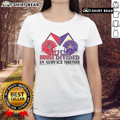 Premium NC State Wolfpack vs East Carolina Pirates House Divided Ladies Tee, perfect for fans of both teams.