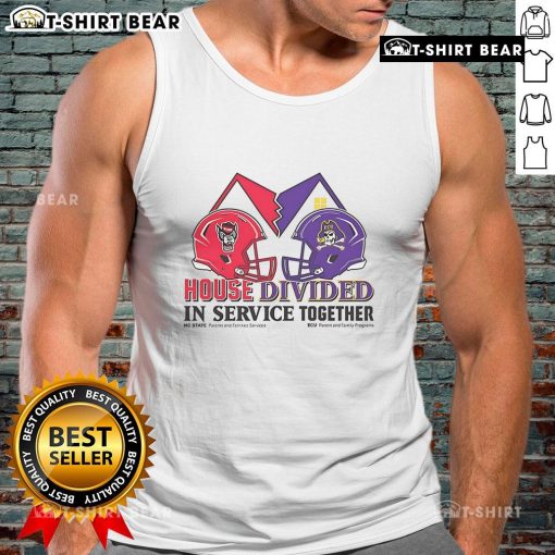 Premium NC State Wolfpack vs East Carolina Pirates house divided tank top for fans of both teams, showcasing team spirit.