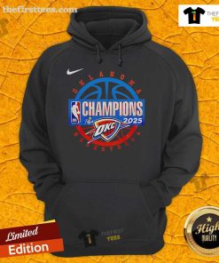 Premium Oklahoma City Thunder men's basketball hoodie celebrating 2025 NBA Finals champions, featuring team colors and logo.