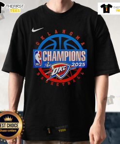 Premium Oklahoma City Thunder Men's Basketball 2025 NBA Finals Champions T-Shirt featuring team logo and vibrant colors.