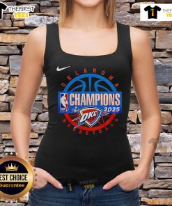 Alt Text: Premium Oklahoma City Thunder men's basketball tank top celebrating the 2025 NBA Finals Champions with vibrant team graphics.