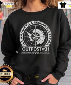 Alt Text: Premium Outpost 31 National Science Institute sweatshirt in navy blue, featuring logo and comfortable fit for casual wear.