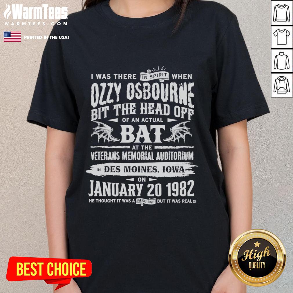 Premium Ozzy Osbourne I Was There In Spirit Ladies Tee Alt Text: Premium Ozzy Osbourne I Was There In Spirit ladies tee featuring a stylish design for fans of the rock legend.