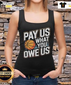 Alt Text: Premium WNBPA tank top promoting support for women's sports with Pay Them What You Owe Us slogan.