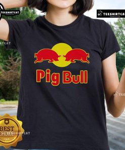 Premium pig bull red bull parody ladies tee featuring a fun graphic design for casual wear enthusiasts.