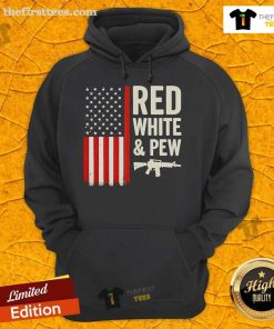 Premium Red, White, and Pew USA Flag Gun Hoodie featuring a stylish design for patriotic gun enthusiasts.