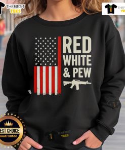 Alt Text: Premium red, white, and pew USA flag gun sweatshirt featuring a patriotic design, perfect for casual wear and enthusiasts.