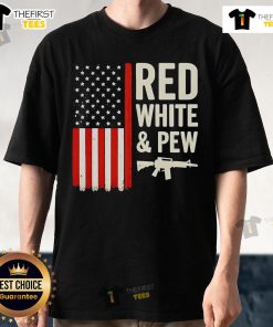 Premium red, white, and blue USA flag gun t-shirt showcasing patriotic design for firearm enthusiasts.