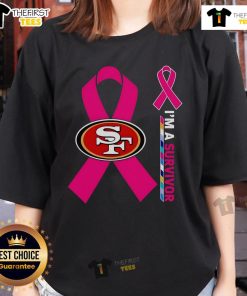 Premium San Francisco 49ers X Cancer Awareness 'I'm A Survivor' Ladies Tee showcasing support for cancer survivors.