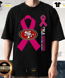 Alt Text: Premium San Francisco 49ers X Cancer Awareness I'm A Survivor T-Shirt, showcasing support for cancer survivors.