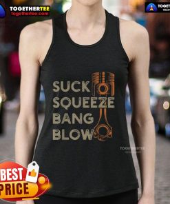 Premium Suck Squeeze Bang Blow Tank Top featuring a bold graphic design, perfect for automotive enthusiasts and casual wear.