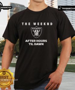 Alt Text: Premium The Weeknd After Hours Til Dawn T-Shirt featuring Las Vegas Raiders design, perfect for fans and concerts.