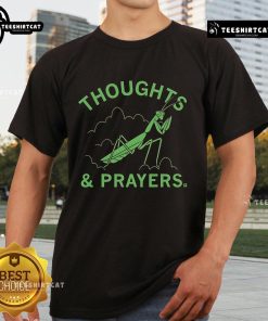 Premium Thoughts And Prayers Mantis T-Shirt featuring a vibrant mantis graphic and stylish typography on a soft fabric.