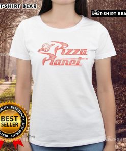 Premium Toy Story Pizza Planet ladies tee featuring vibrant graphics and a comfortable fit for fans of the classic movie.